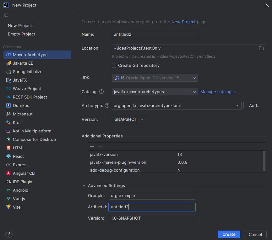 nouveaux javafx maven project